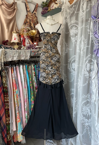 Vintage Leopard Print Sweetheart Design Mermaid Spaghetti Strap Prom Dress Evening Dress HZ1024
