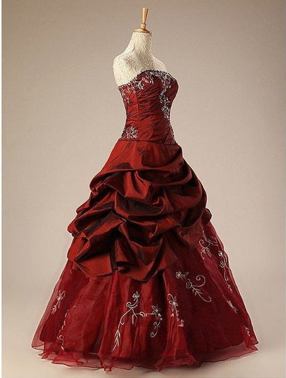 Vintage Burgundy Embroidery Beaded Sweet 16 Quinceanera A-Line Floor-length Prom Dress Birthday Dress Evening Dress Ball Gown HZ1024
