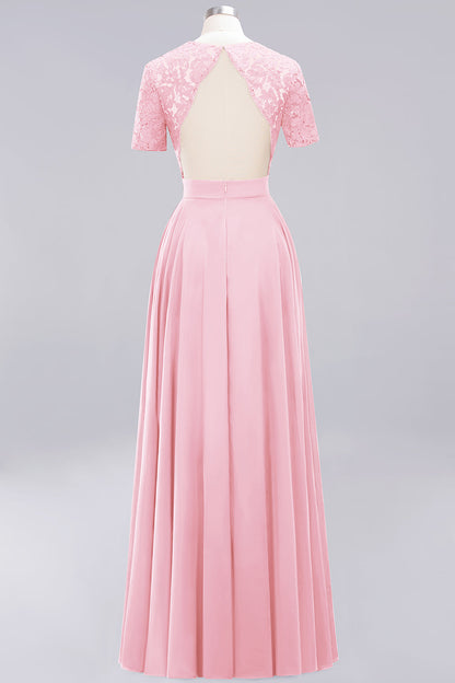 Long A-Line Sweetheart Lace Chiffon Bridesmaid Dresses with Cap Sleeves