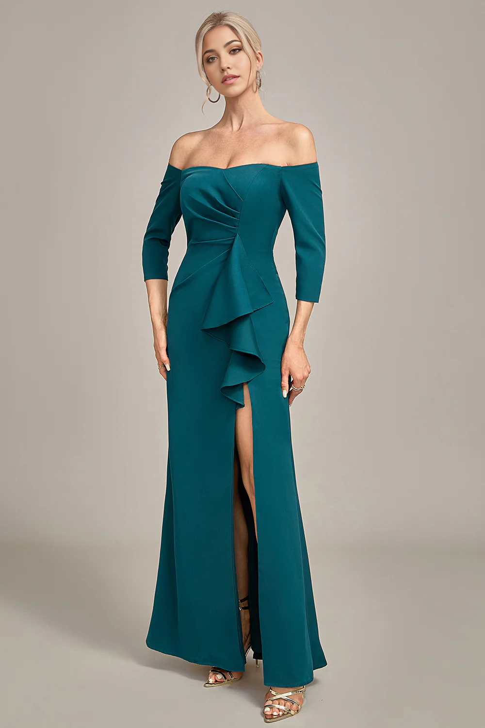 Mermaid Off The Shoulder Cascading Ruffled Mother Of The Bride Dress