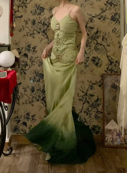 Vintage Prom Dress Ombre Spaghetti Straps Gala Dress Cocktail Dress Evening Dress HZ0319