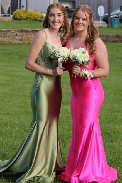 Sage Green Spaghetti Strap Backless Trumpet Long Gown