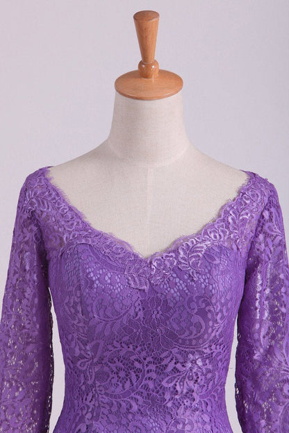 Mermaid V Neck 3/4 Length Sleeve Lace Floor Length Mother Of The Bride Dresses