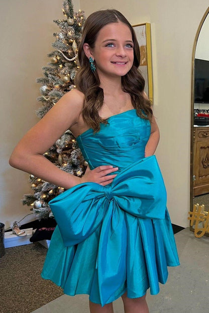 Fuchsia Strapless Satin A-line Homecoming Dress with Bow