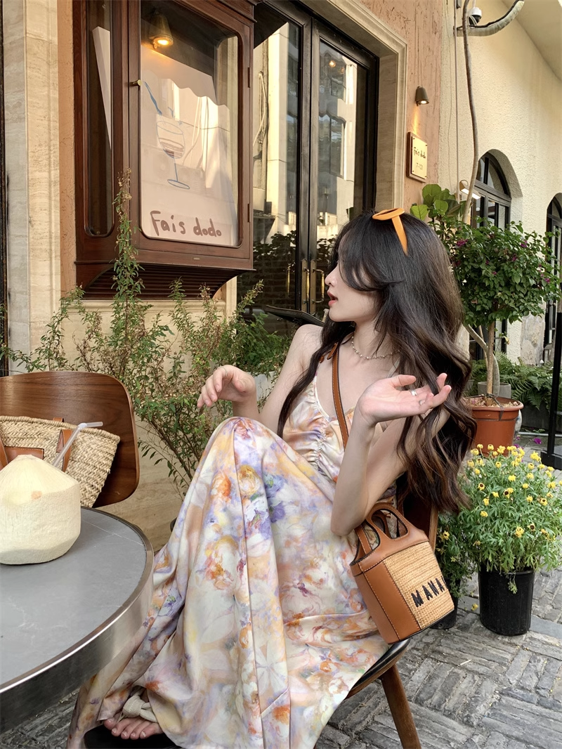 New Simple Fashion Floral Design A-Line Beach Holiday Halter Dress HZ1024
