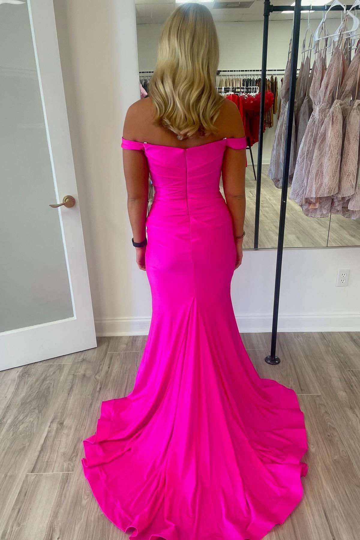 Simple Royal Blue Mermaid Off the Shoulder Long Formal Dress