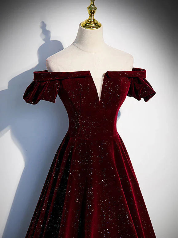 Dark blue/burgundy shiny elegant long velvet ball gown formal evening dress gh3211