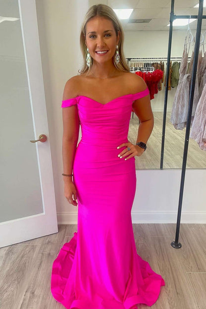 Simple Royal Blue Mermaid Off the Shoulder Long Formal Dress