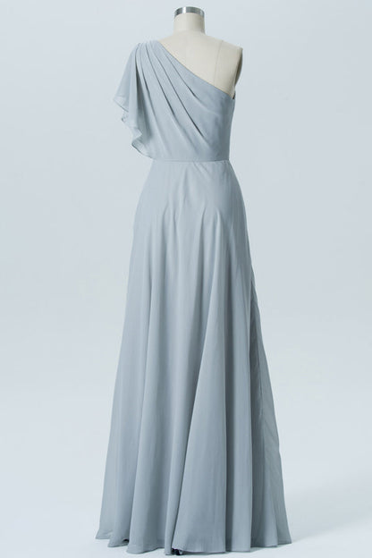 Light Grey One Sleeve Long Bridesmaid Dress