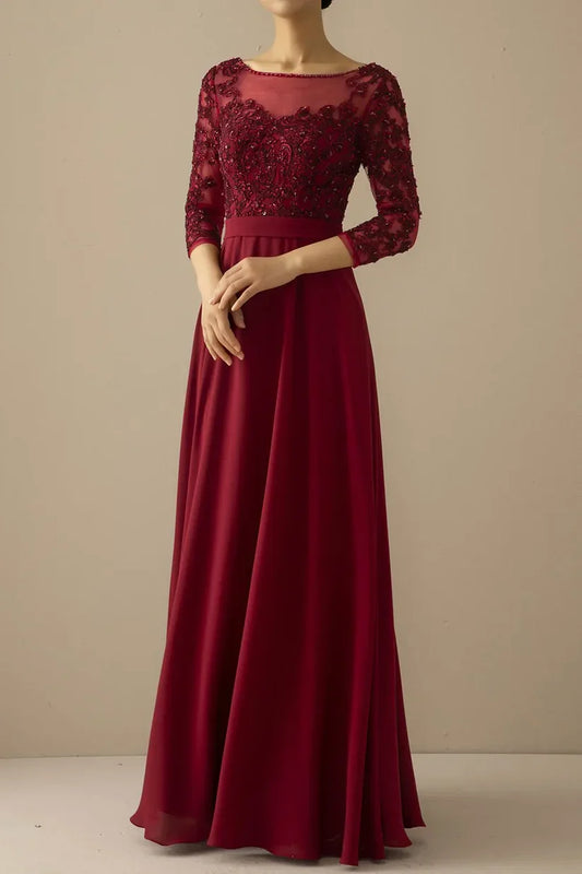 A-line Illusion Sleeves Mother of the Bride Dress