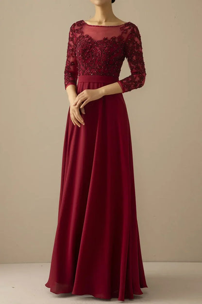 A-line Illusion Sleeves Mother of the Bride Dress