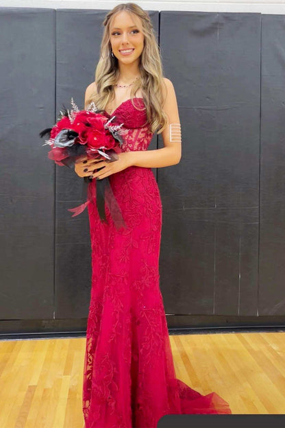 Sweetheart Black Lace Mermaid Long Formal Dress
