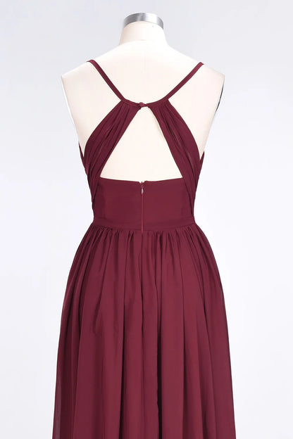 A-Line Spaghetti-Straps V-Neck Sleeveless Floor-Length Bridesmaid Dress with