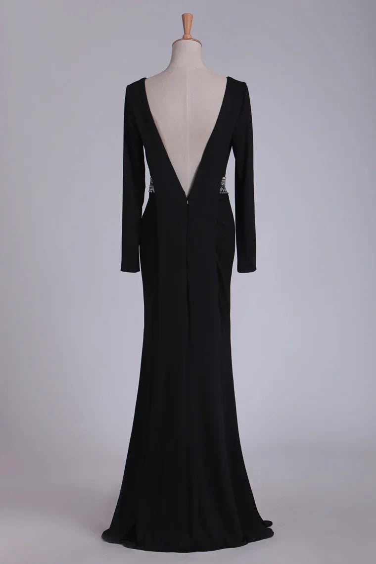 Sleeves V Neck Sexy Open Back Long Beading Mother Of The Bride Dresses