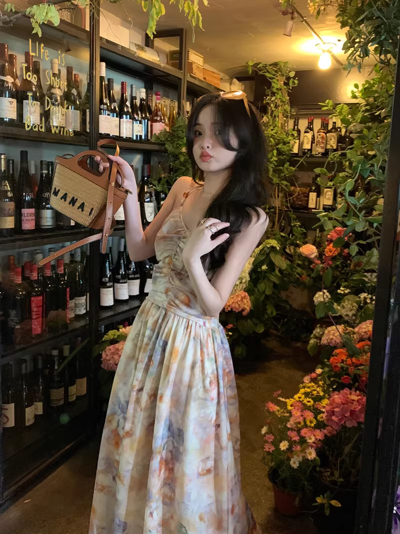 New Simple Fashion Floral Design A-Line Beach Holiday Halter Dress HZ1024