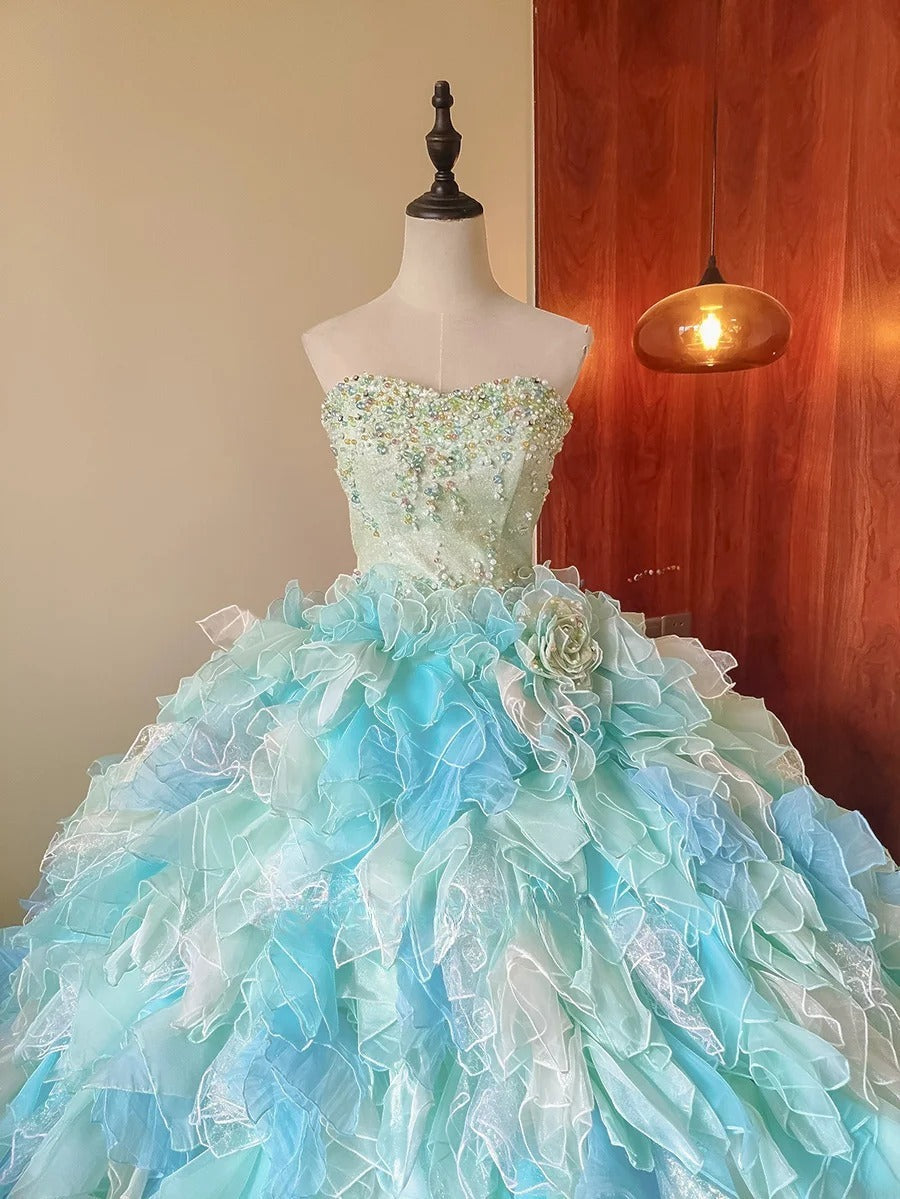 New Arrival Prom Dress Strapless Tulle Tiered Evening Dress Quinceanera Dress Ball Gown HZ0319