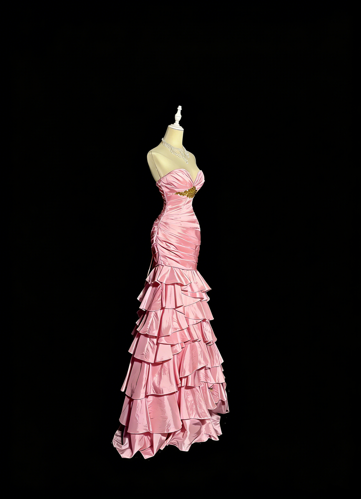 Charming Prom Dress Light Pink Sweetheart Pleated Tiered Mermaid Gala Dress Evening Dresses Birthday Party Dress HZ0319