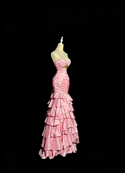 Charming Prom Dress Light Pink Sweetheart Pleated Tiered Mermaid Gala Dress Evening Dresses Birthday Party Dress HZ0319