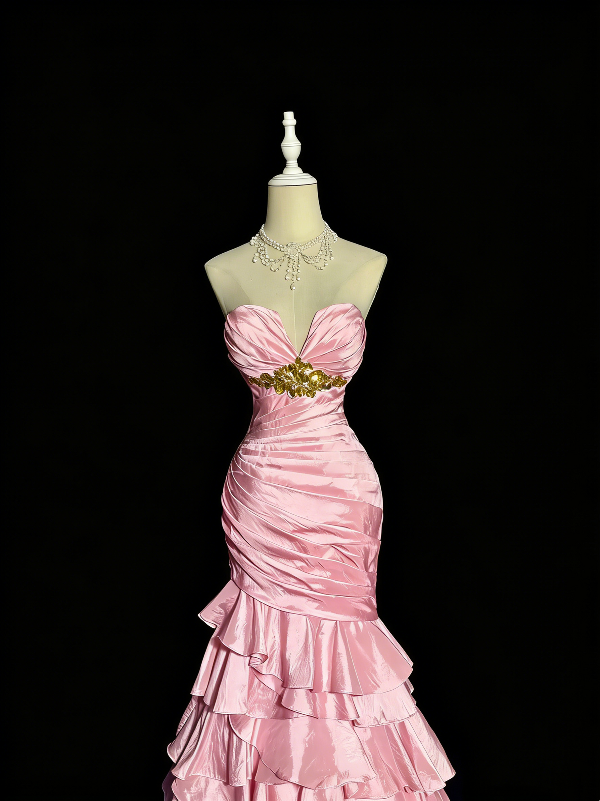 Charming Prom Dress Light Pink Sweetheart Pleated Tiered Mermaid Gala Dress Evening Dresses Birthday Party Dress HZ0319