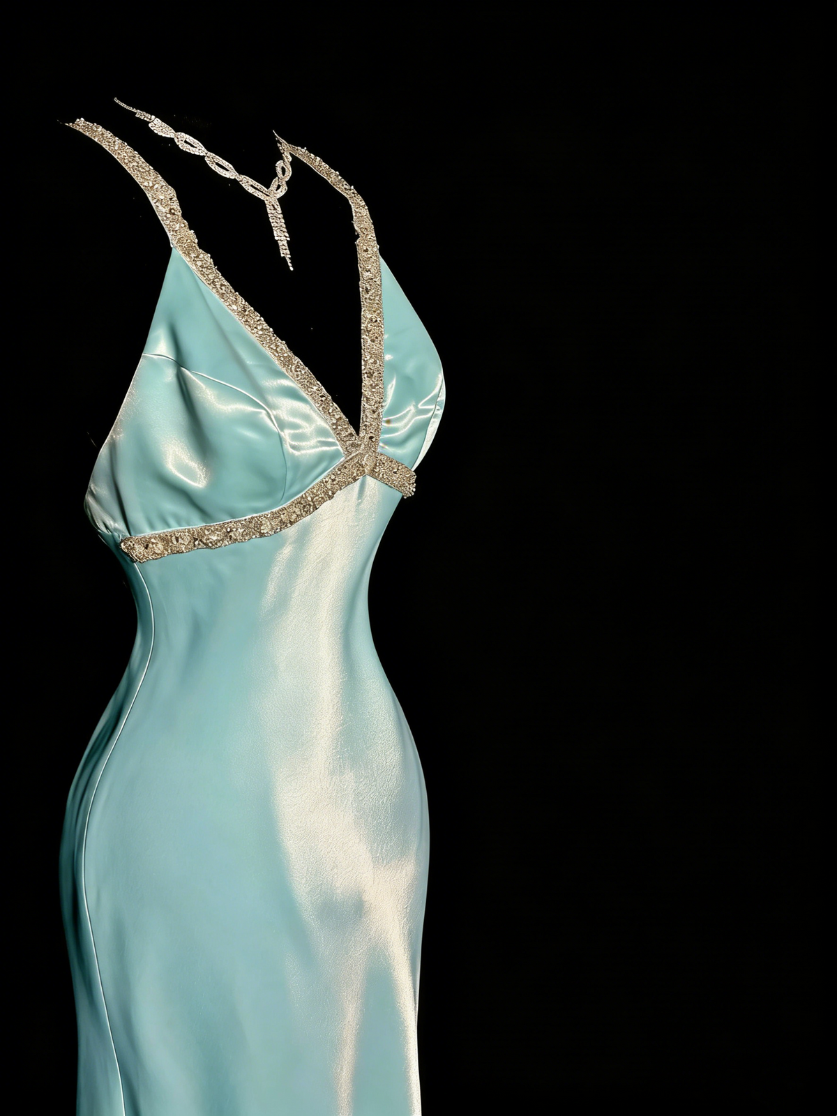 Elegant Prom Dress Satin Light Blue Spaghetti Straps Formal Dress Evening Dresses Wedding Guest Dress HZ0319