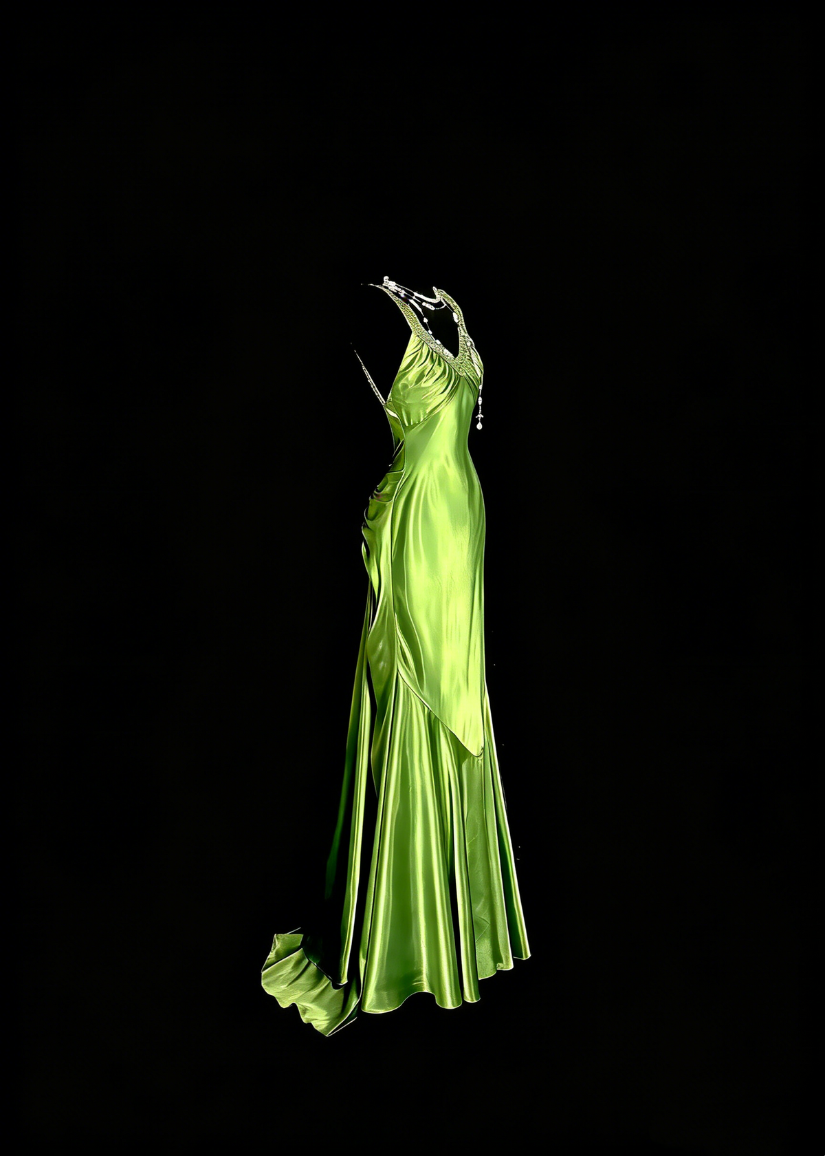 Elegant Prom Dress Lime Green Satin V-neck Pleated Mermaid Formal Dress Evening Dresses Birthday Party Dress HZ0319