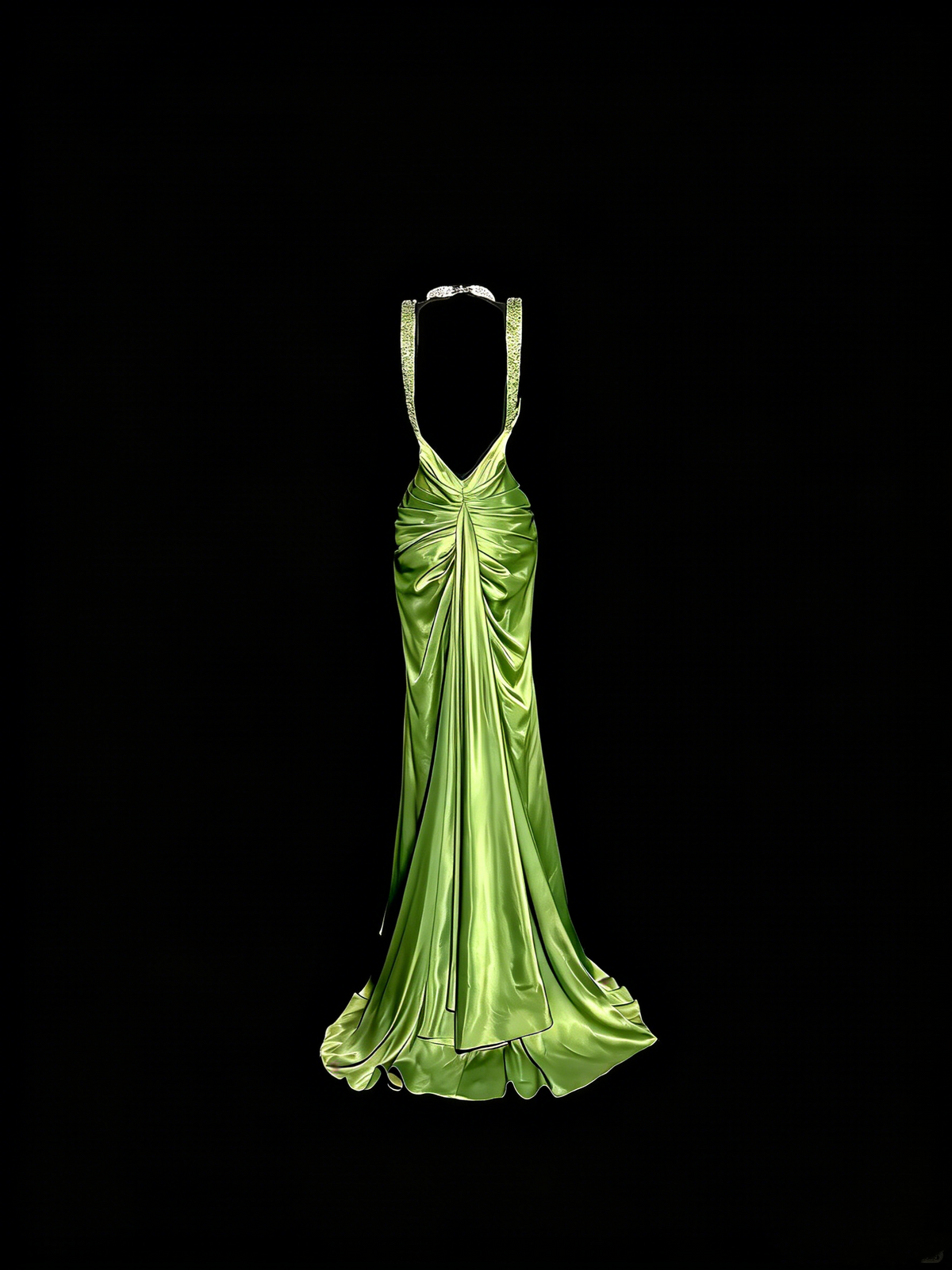 Elegant Prom Dress Lime Green Satin V-neck Pleated Mermaid Formal Dress Evening Dresses Birthday Party Dress HZ0319