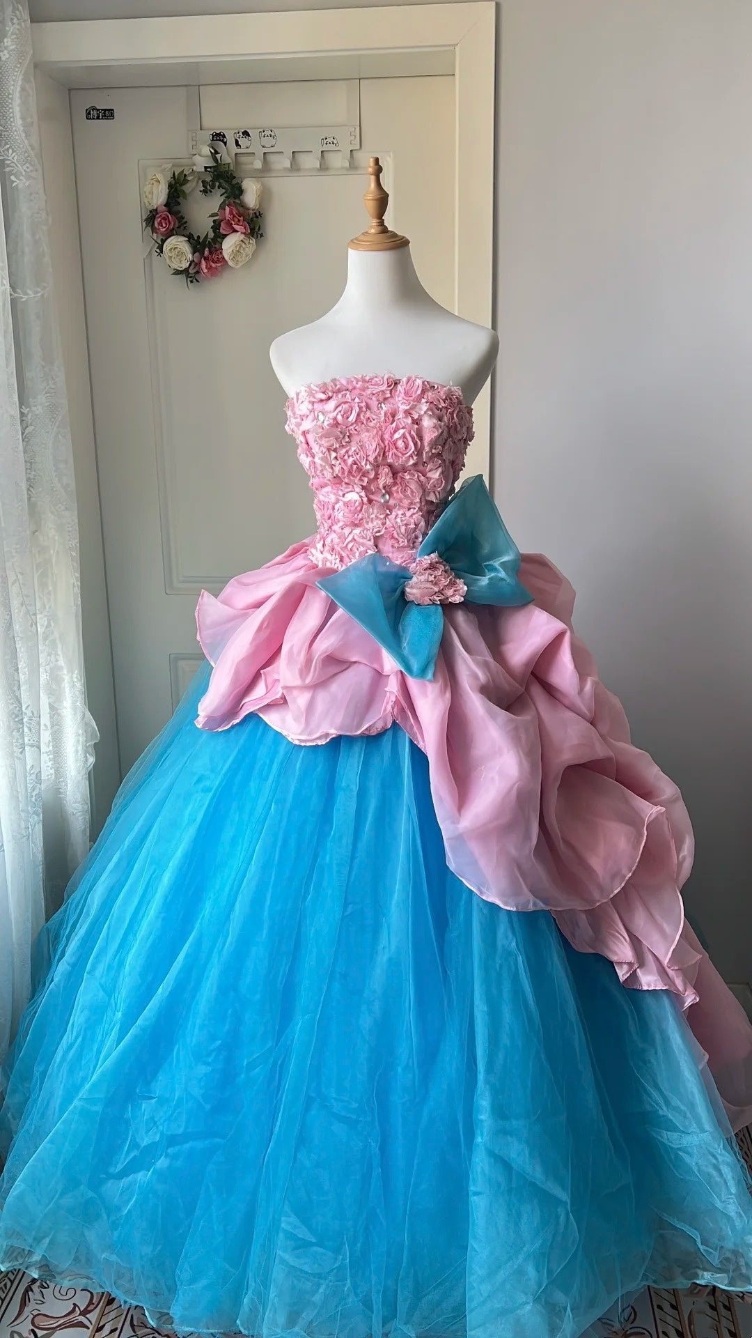 Fashion Prom Dress Strapless Floral Pleated Tulle Evening Dress Quinceanera Dress Ball Gown HZ0319