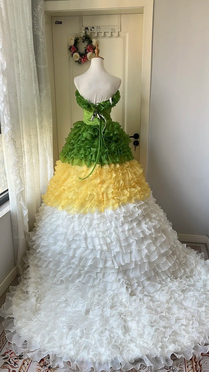 Fashion Prom Dress Strapless Ruffle Tiered Evening Dress Quinceanera Dress Ball Gown HZ0319