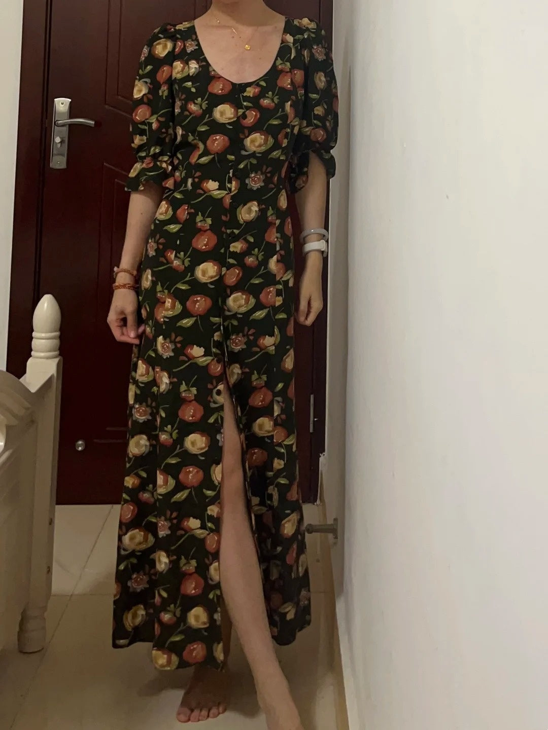 New Arrival Prom Dress Crew Neck Print Floral Formal Dress Evening Dresses Wedding Guest Dress HZ0319