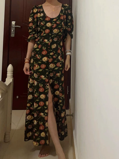 New Arrival Prom Dress Crew Neck Print Floral Formal Dress Evening Dresses Wedding Guest Dress HZ0319