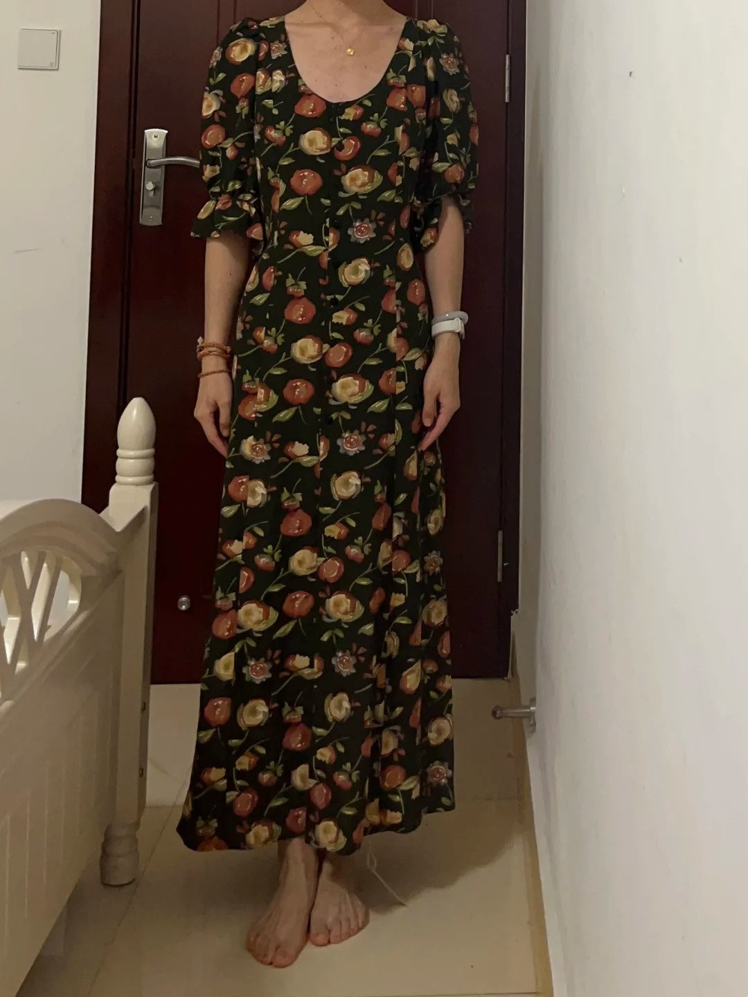 New Arrival Prom Dress Crew Neck Print Floral Formal Dress Evening Dresses Wedding Guest Dress HZ0319