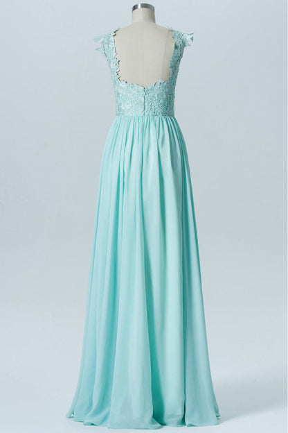 Aqua Blue Floral Embroidered Pleated Bridesmaid Dress
