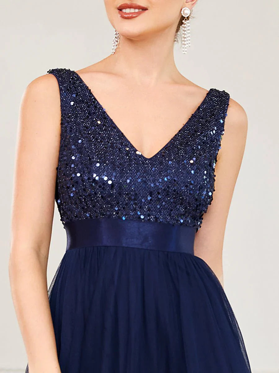High low tulle and sequin ball or evening dress