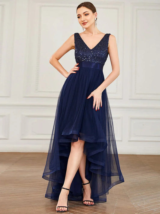 High low tulle and sequin ball or evening dress