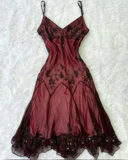 Vintage Beaded Embroidery V-neck Mermaid Prom Dress Party Dress Evening Dress HZ1024