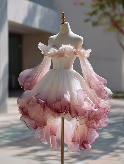 Beauty Homecoming Dress Ombre Off Shoulder Ruffle Short Prom Dress Birthday Party Outfits Cocktail Dress HZ0319