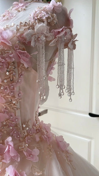Gorgeous Ball Gown Crew Neck Pleated Tulle Prom Dresses Evening Gala Gown Quinceanera Dress HZ0319