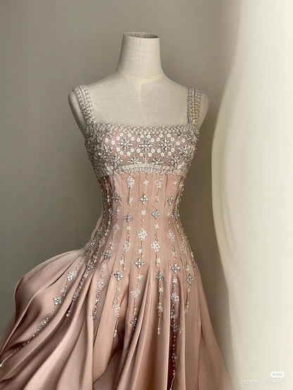 Girlhomeshops-Pink Gorgeous Exquisite Beaded Short Satin Homecoming Dress Birthday Dress gh5306