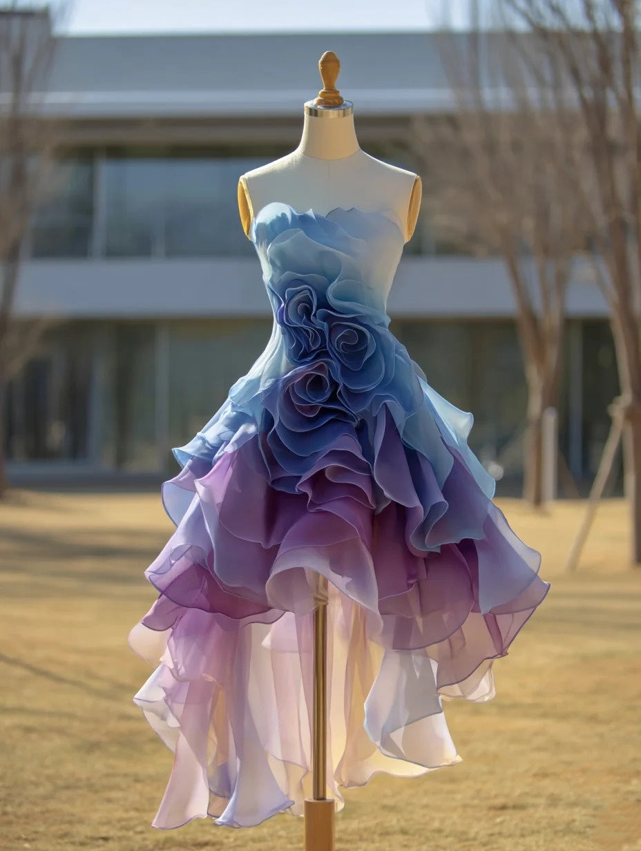 2026 A Line Homecoming Dress Ombre Strapless Short Back to School Prom Dress Birthday Party Outfits HZ0319