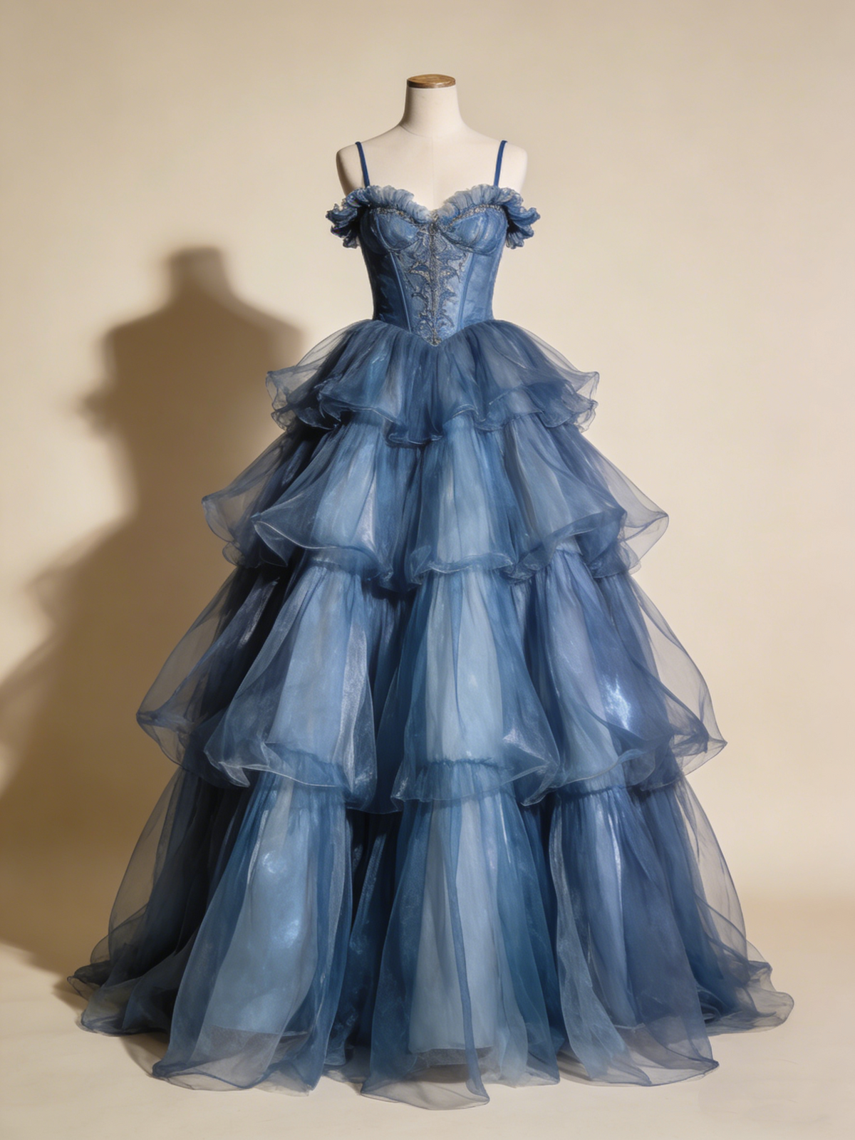 Navy Blue Ball Gown Spaghetti Straps Pleated Tulle Prom Dresses Quinceanera Dress Evening Gala Gown HZ0319