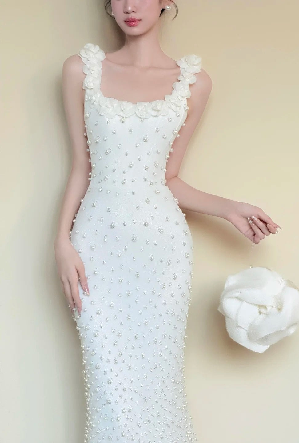Elegant Prom Dress White Square Neck Sheath Beading Gala Dress Evening Gown Birthday Party Outfits HZ0319