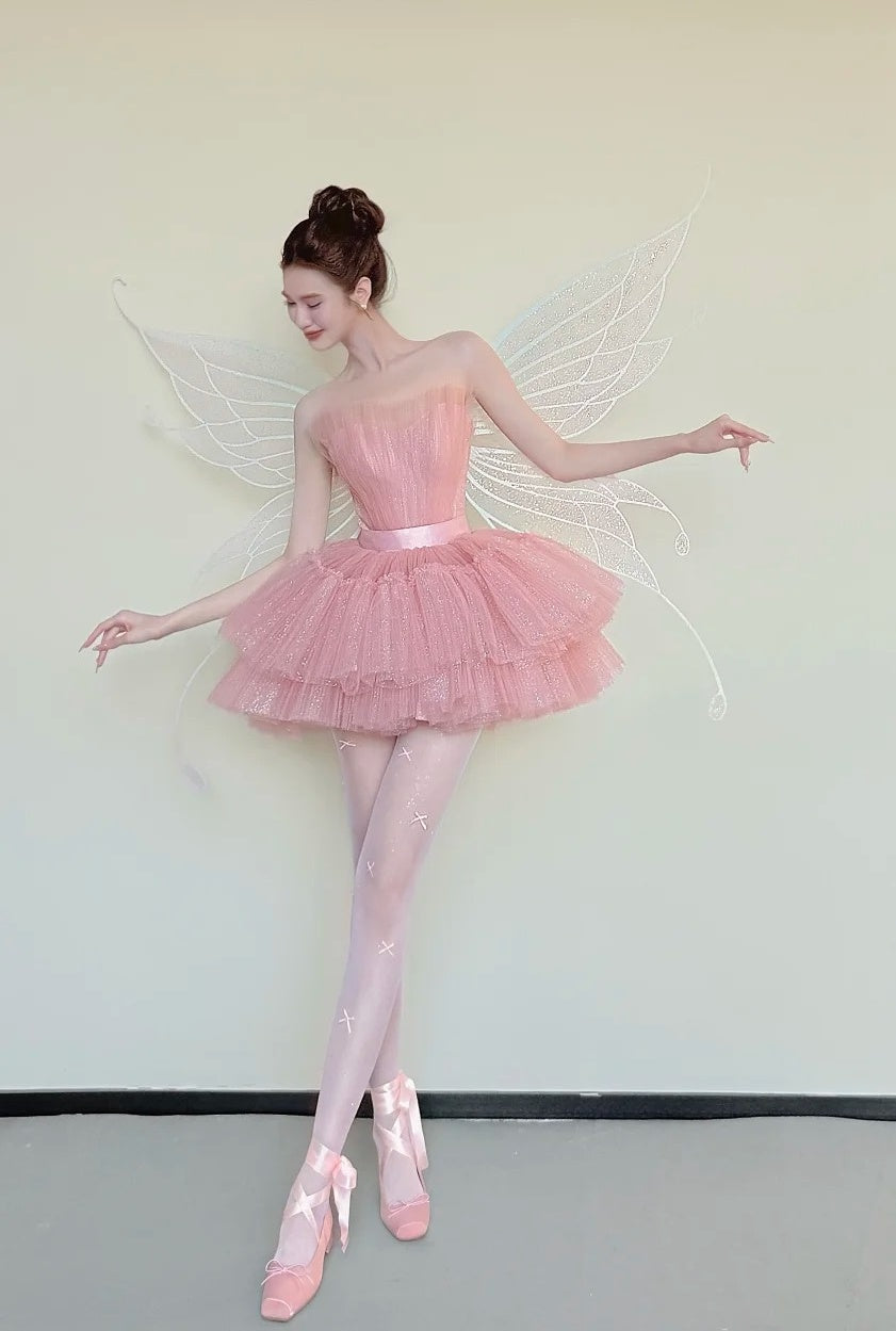 Cute Homecoming Dress Pink Strapless Tulle Pleated Short Back to School Prom Dress Birthday Outfits HZ0319