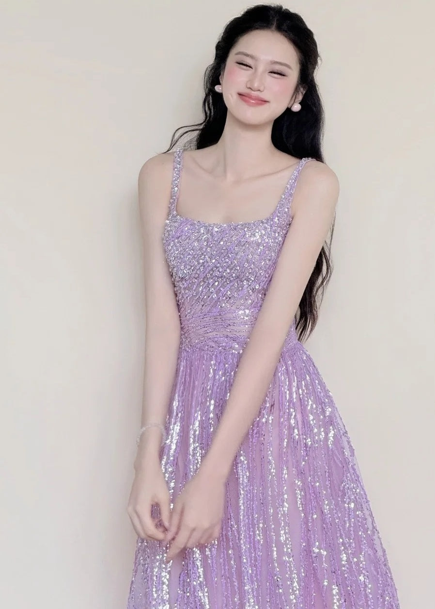 Sparking Prom Dress Light Purple Spaghetti Straps Gala Dress Evening Gown Birthday Party Outfits HZ0319