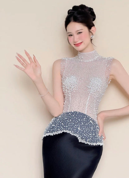 Elegant Prom Dress High Collar Beading Gala Dress Evening Gown Cocktail Party Outfits HZ0319