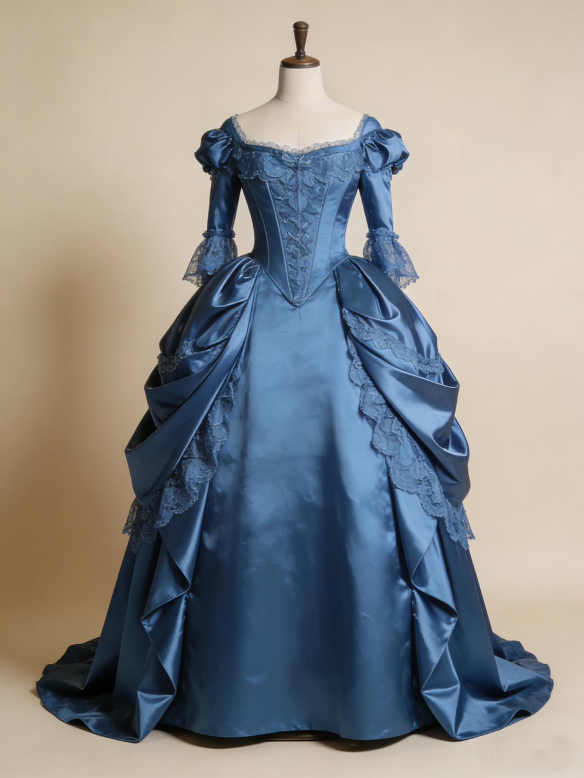 Newest Ball Gown Blue Square Neck Lace Evening Gala Gown Prom Dresses Quinceanera Dress HZ0319