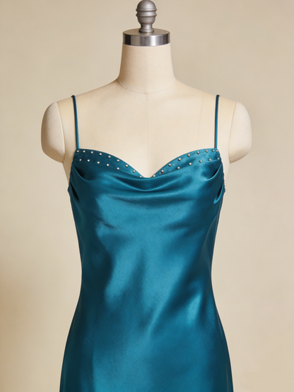 Pretty Prom Dress Satin Spaghetti Straps Ruffle Gala Dress Evening Gown Cocktail Outfits HZ0319