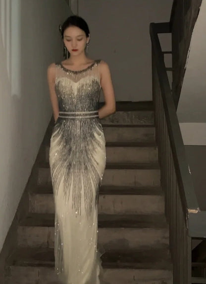 Sparkling Prom Dress Crew Neck Beading Gala Evening Gown Dress Cocktail Outfits HZ0319