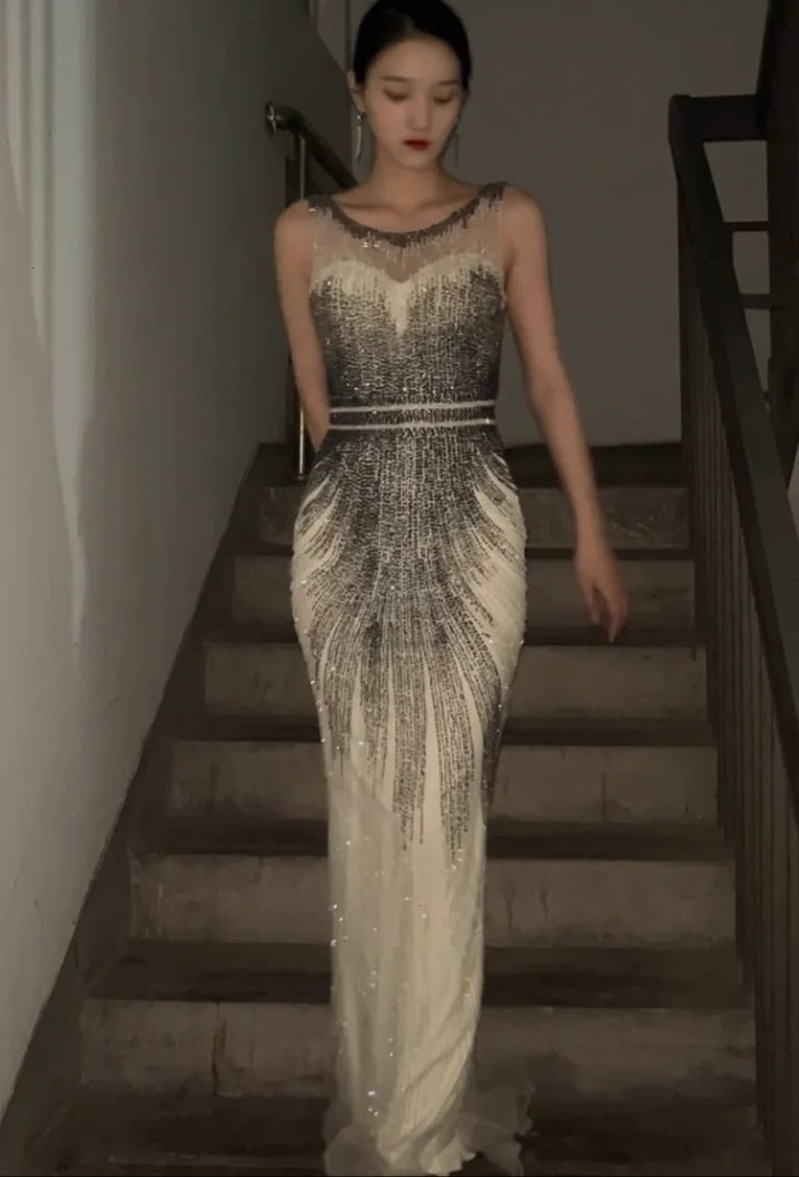 Sparkling Prom Dress Crew Neck Beading Gala Evening Gown Dress Cocktail Outfits HZ0319