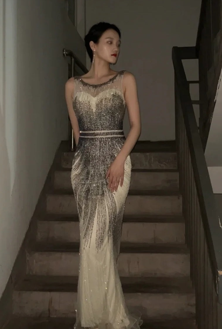 Sparkling Prom Dress Crew Neck Beading Gala Evening Gown Dress Cocktail Outfits HZ0319
