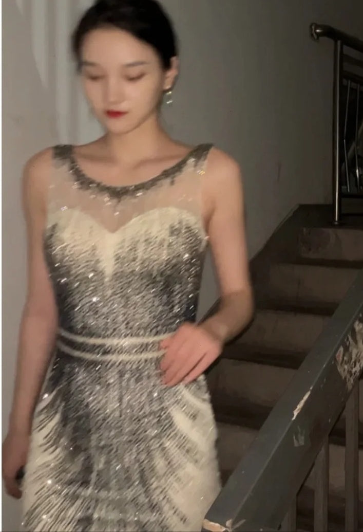 Sparkling Prom Dress Crew Neck Beading Gala Evening Gown Dress Cocktail Outfits HZ0319